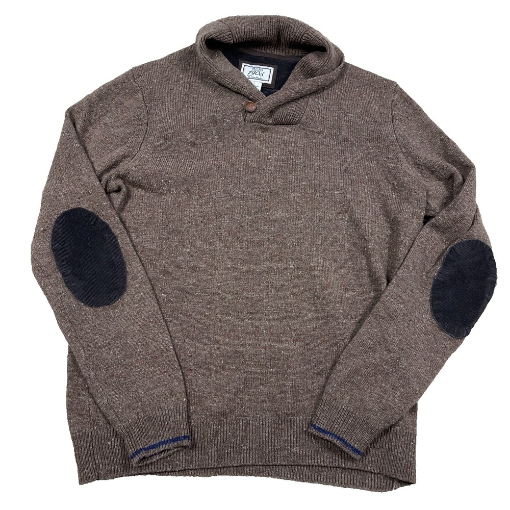 Jos A Bank Sweater Men Large Brown Wool Knit Pullover Shawl Neck Elbow Pads 1905